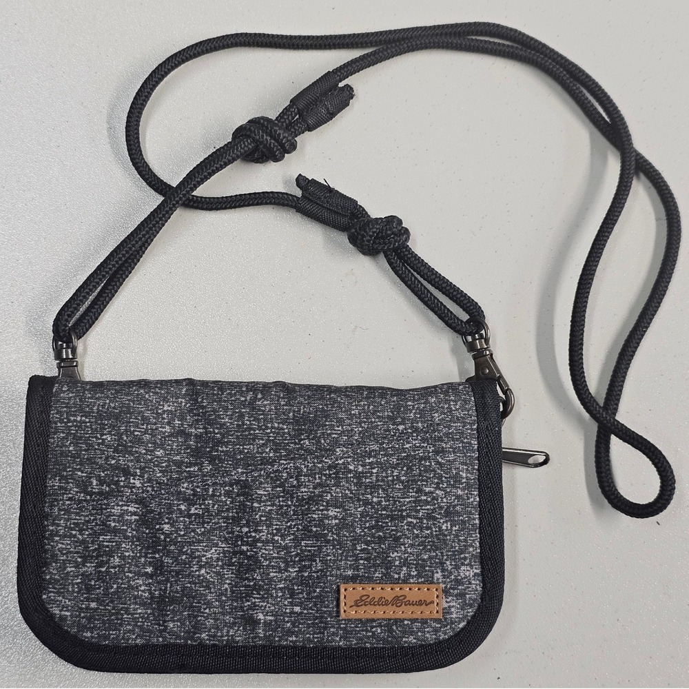 Eddie Bauer Gray Heathered Neck Wallet Passport Travel Holder Crossbody Bag